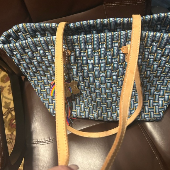 Consuela Medina Blue and Tan Woven Tote Bag - Picture 8 of 10